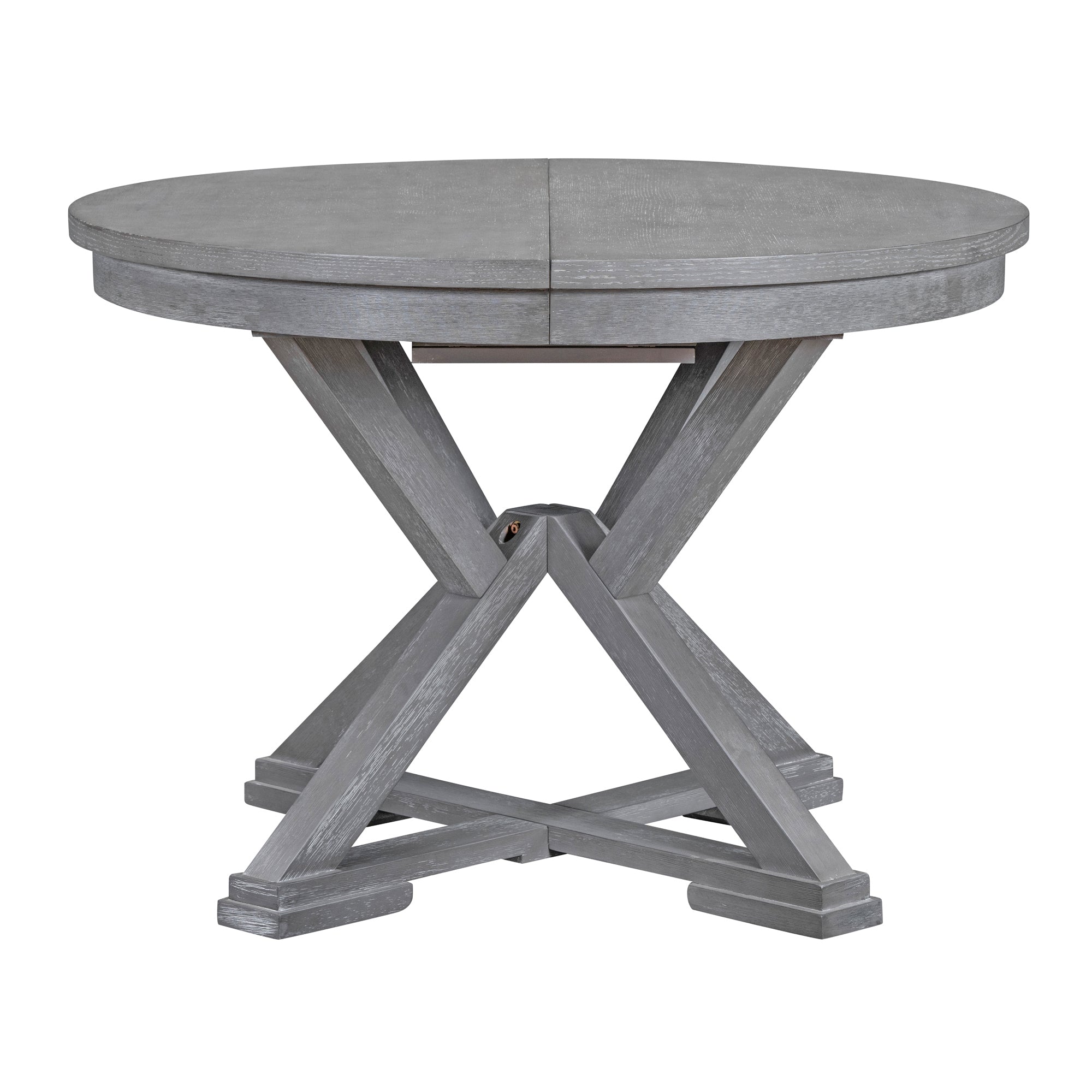 5 Piece Retro Functional Dining Table Set Extendable Round Table And 4 Upholstered Chairs For Dining Room And Living Room Grey Grey Solid Wood