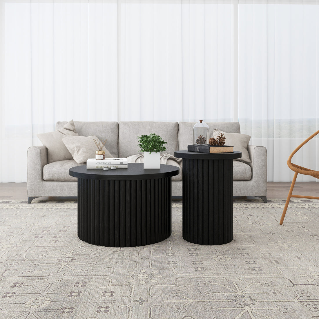 Coffee Table Set Of 2 ,Round Coffee Table,Modern Side Tables Accent End Table For Living Room ,Apartment Black Modern Round Coffee & End Tables Mdf