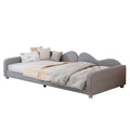 Twin Size Upholstered Daybed, Sherpa Fabric Sofabed With Cloud Shaped Backrest, No Box Spring Needed, Gray Twin Gray Wood Fabric