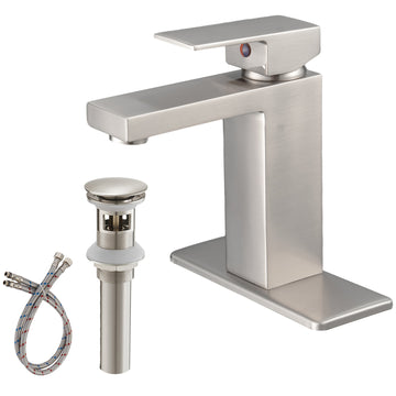 Brushed Nickel Low Arc Single Handle Bathroom Sink Faucet With Drain Brushed Nickel Brass