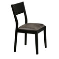 Riera 17 Inch Dining Chair, Gray Faux Leather Seat, Angled Backrest, Black Black Grey Wood Fabric