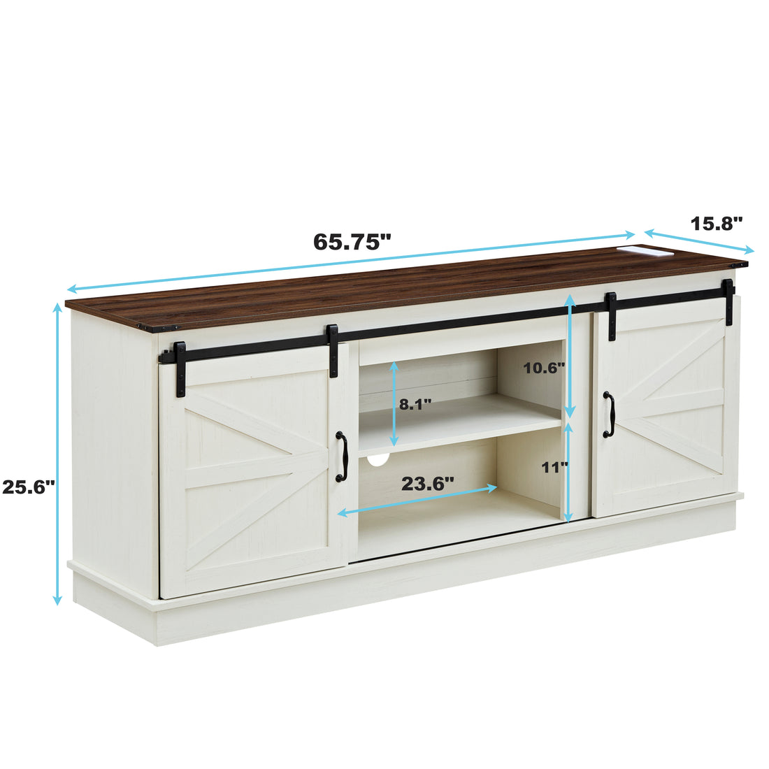 Farmhouse Tv Stand For 65 70 75 Inch Tvs With Outlets, Featuring A Modern Entertainment Center Design With A Sliding Barn Door White Walnut Primary Living Space 70 Inches 70 79 Inches Mdf