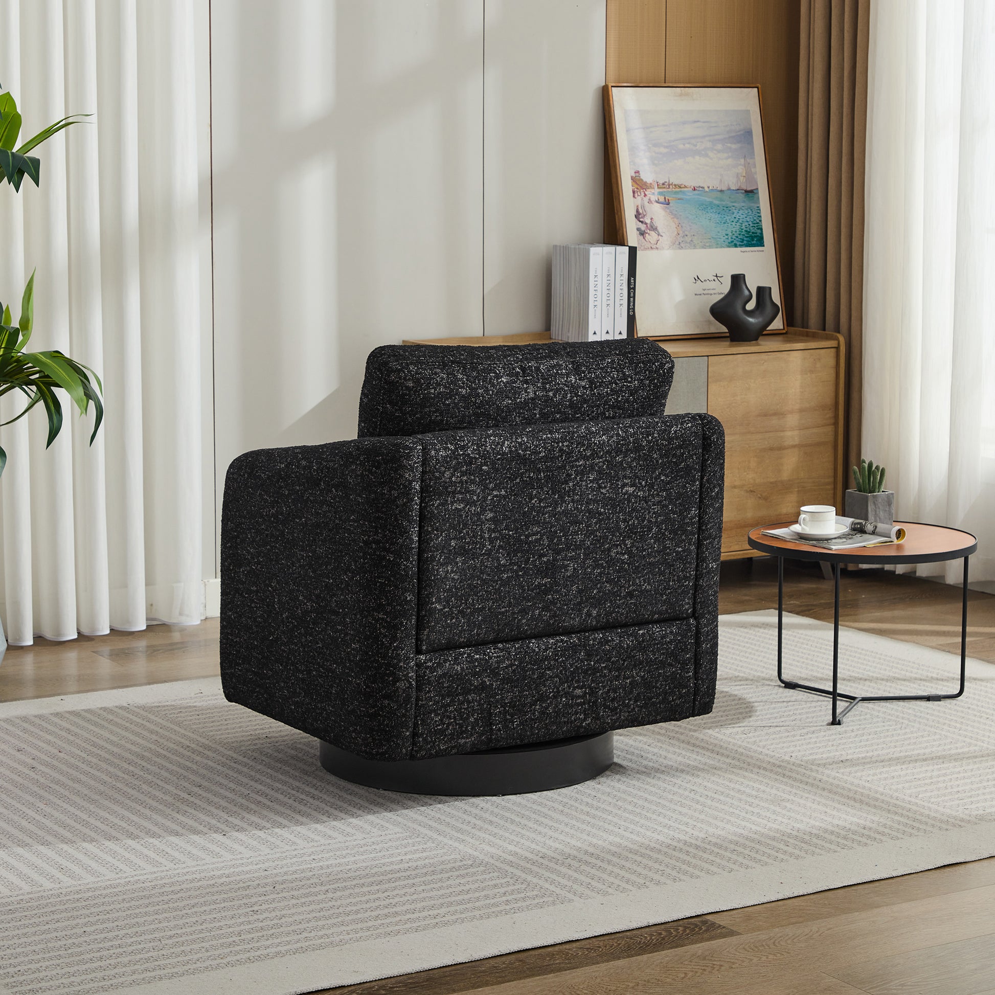 31.5"W Swivel Accent Chair And Comfy Round Accent Single Sofa Chair, 360 Degree Club Chair, Lounge Armchair For Living Room,Bedroom.Nursery.Black Gray Chenille Black Gray Chenille
