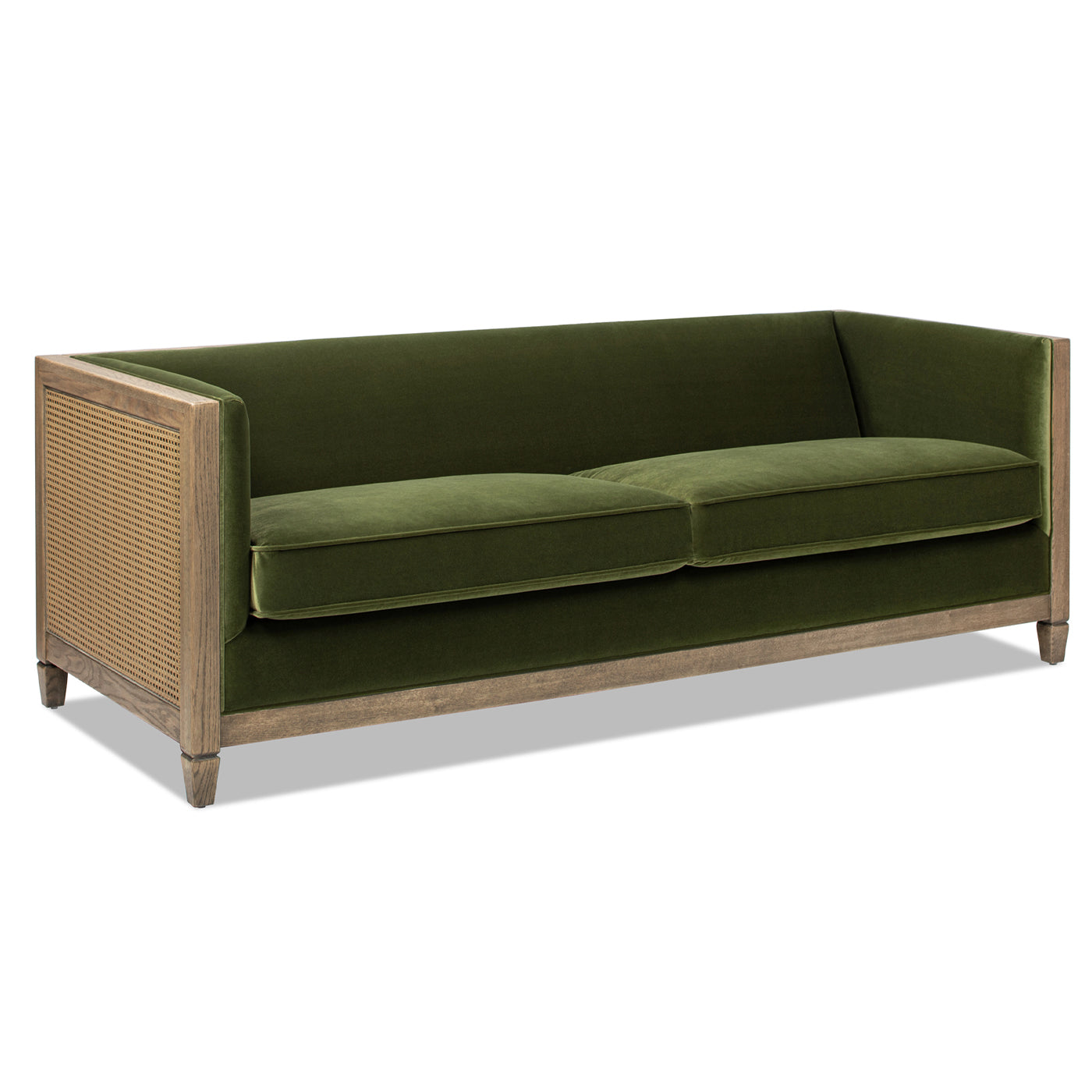 Georgia 81" Cane Rattan Tuxedo Sofa, Olive Green Performance Velvet Olive Green Foam Wood Fabric Rattan 2 Seat
