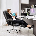 Reclining Office Chair With Massage, Ergonomic Computer Chair With Foot Rest Black Pu Iron