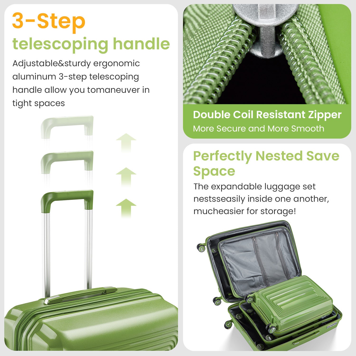 【山】レーデルオガワ　ケース　抹茶カラー Luggage 4 Piece Sets 14 20 24 28 , Hard Shell Lightweight Tsa Lock Car