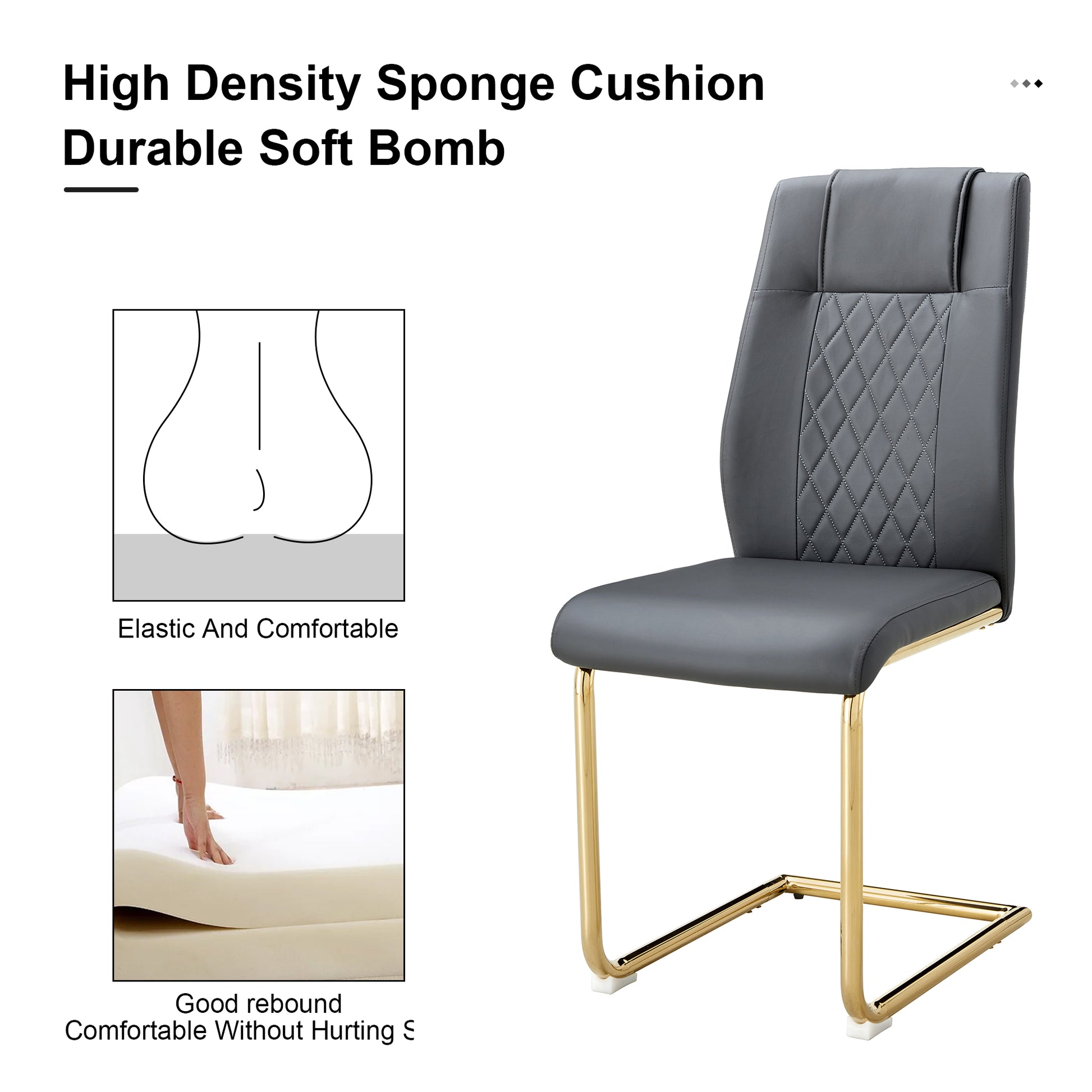 Table And Chair Set, Modern And Minimalist Dining Table, Imitation Marble Patterned Tabletop, Mdf Legs With U Shaped Brackets. Paired With Comfortable Chairs, Suitable For Dining And Living Rooms. Black Gold Mdf Glass