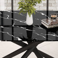 1 Table And 8 Chairs Set.A Rectangular Dining Table With A Imitation Marble Black Table Top And Black Metal Legs.Paired With 8 Chairs With Pu Leather Seat Cushion And Black Metal Legs.F 1537,C 007 Grey Glass Metal