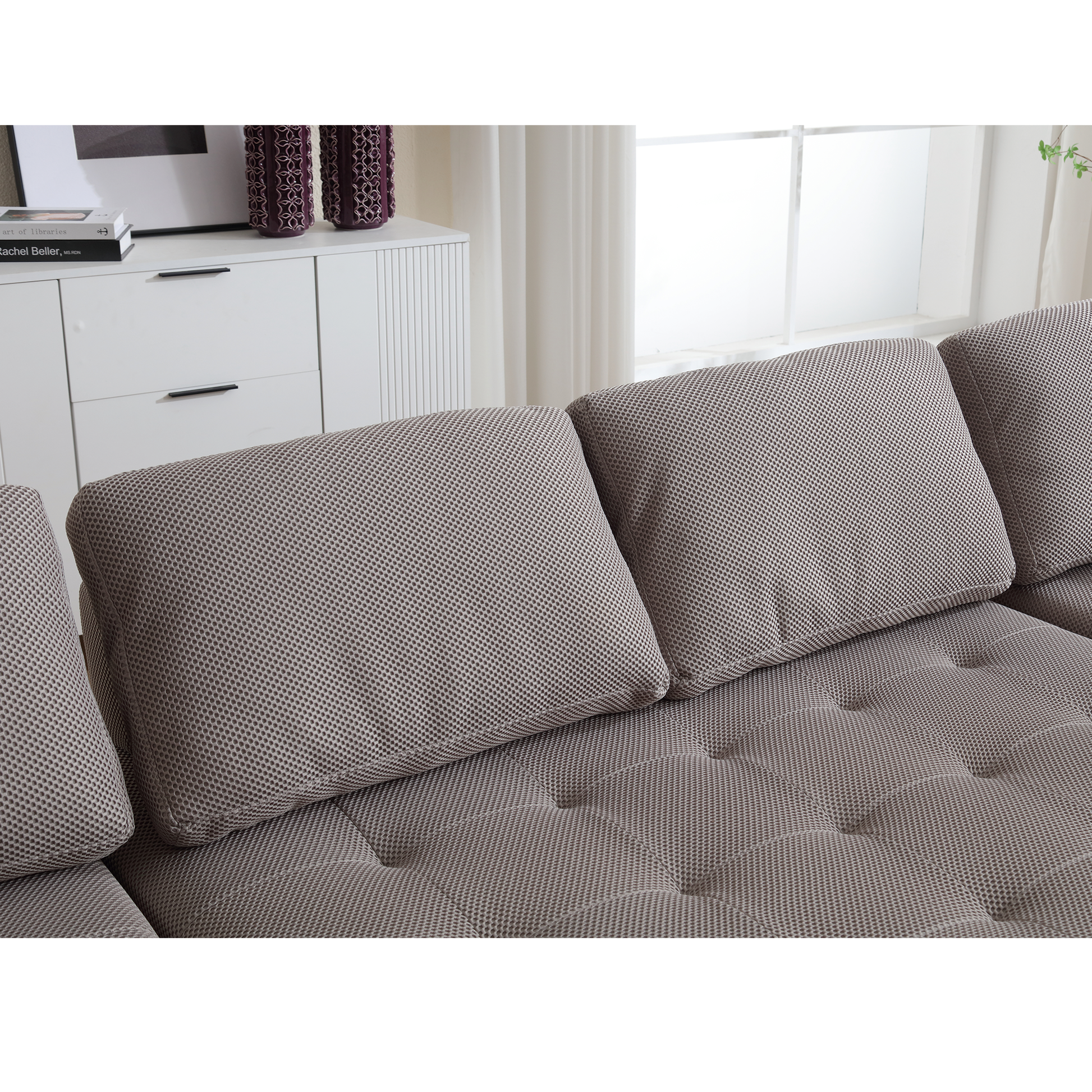 Arrived 138.5 "Modular Combination Sofa, U Shaped Sofa, Living Room, Apartment, Upholstered ,6 Seat Sofa, Free Combination Sofa Mesh Fabric ,Fabric, Gray Gray Polyester Primary Living Space Split