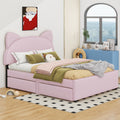 Full Size Upholstered Platform Bed With Cartoon Ears Shaped Headboard And 2 Drawers, Pink Box Spring Not Required Full Pink Wood Bedroom Bed Frame Faux Leather Upholstered