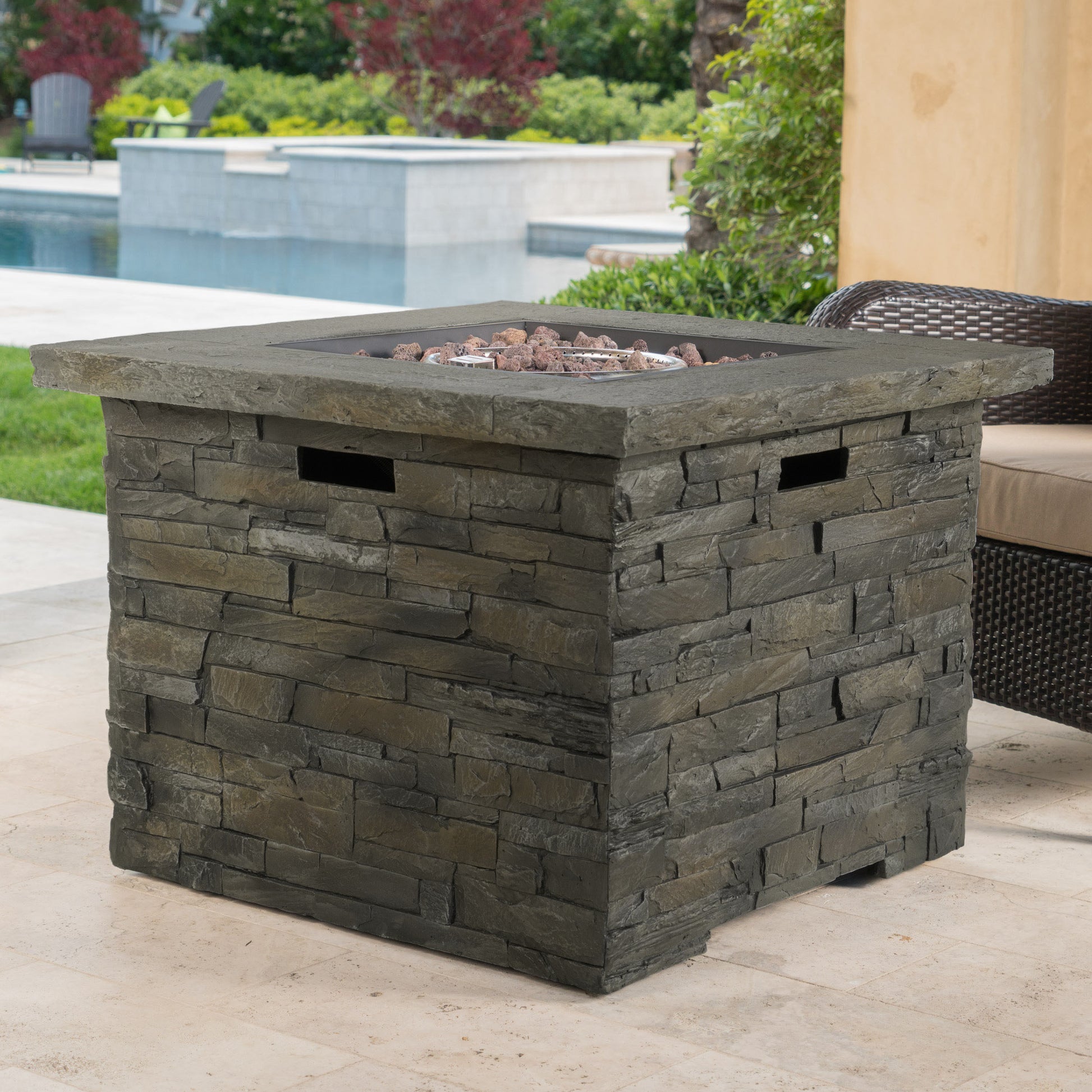 35" Square Mgo Fire Pit 40000 Btu Stone Gray Magnesium Oxide