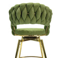 Bar Chair Linen Woven Bar Stool Set Of 2,Golden Legs Barstools No Adjustable Kitchen Island Chairs,360 Swivel Bar Stools Upholstered Bar Chair Counter Stool Arm Chairs With Back Footrest, Green Green Foam Linen