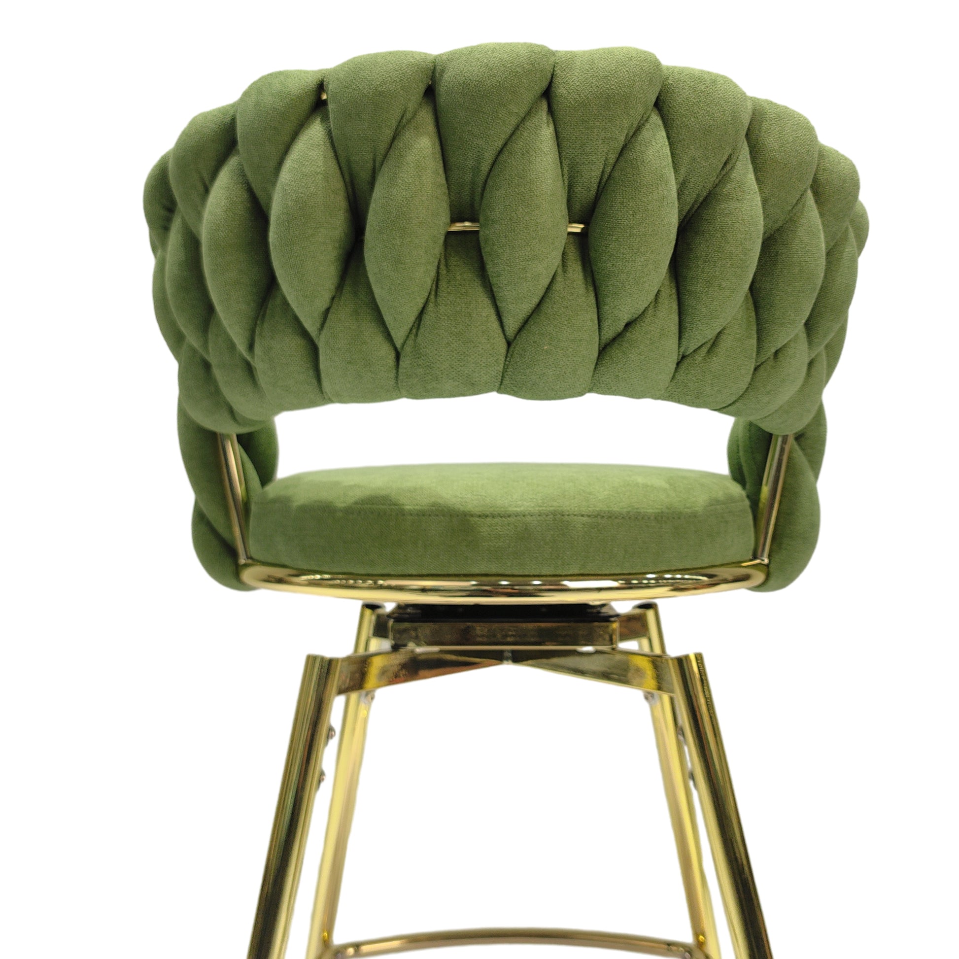 Bar Chair Linen Woven Bar Stool Set Of 2,Golden Legs Barstools No Adjustable Kitchen Island Chairs,360 Swivel Bar Stools Upholstered Bar Chair Counter Stool Arm Chairs With Back Footrest, Green Green Foam Linen