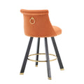 Coolmore Set Of 2,Back Pull Point Design, Velvet Material, 360 Degree Rotation, Back Pull Loop Detachable Design, Rivet Decoration, Square Foot Wooden Bar Chair Orange Velvet