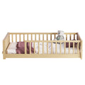 Twin Size Floor Platform Bed With Built In Book Storage Rack,Natural Twin Natural American Design Pine