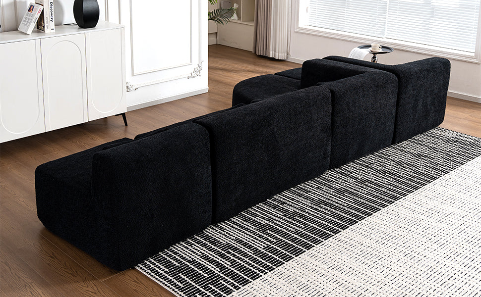 143.7" Upholstered Sofa Free Combined Sofa Couch With Two Chaise Lounge And Five Back Pillows For Living Room, Black Black Foam Polyester 5 Seat