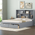 Queen Size Platform Bed With Storage Headboard And 2 Drawers, Gray Box Spring Not Required Queen Gray Wood Bedroom Bed Frame Solid Wood Mdf