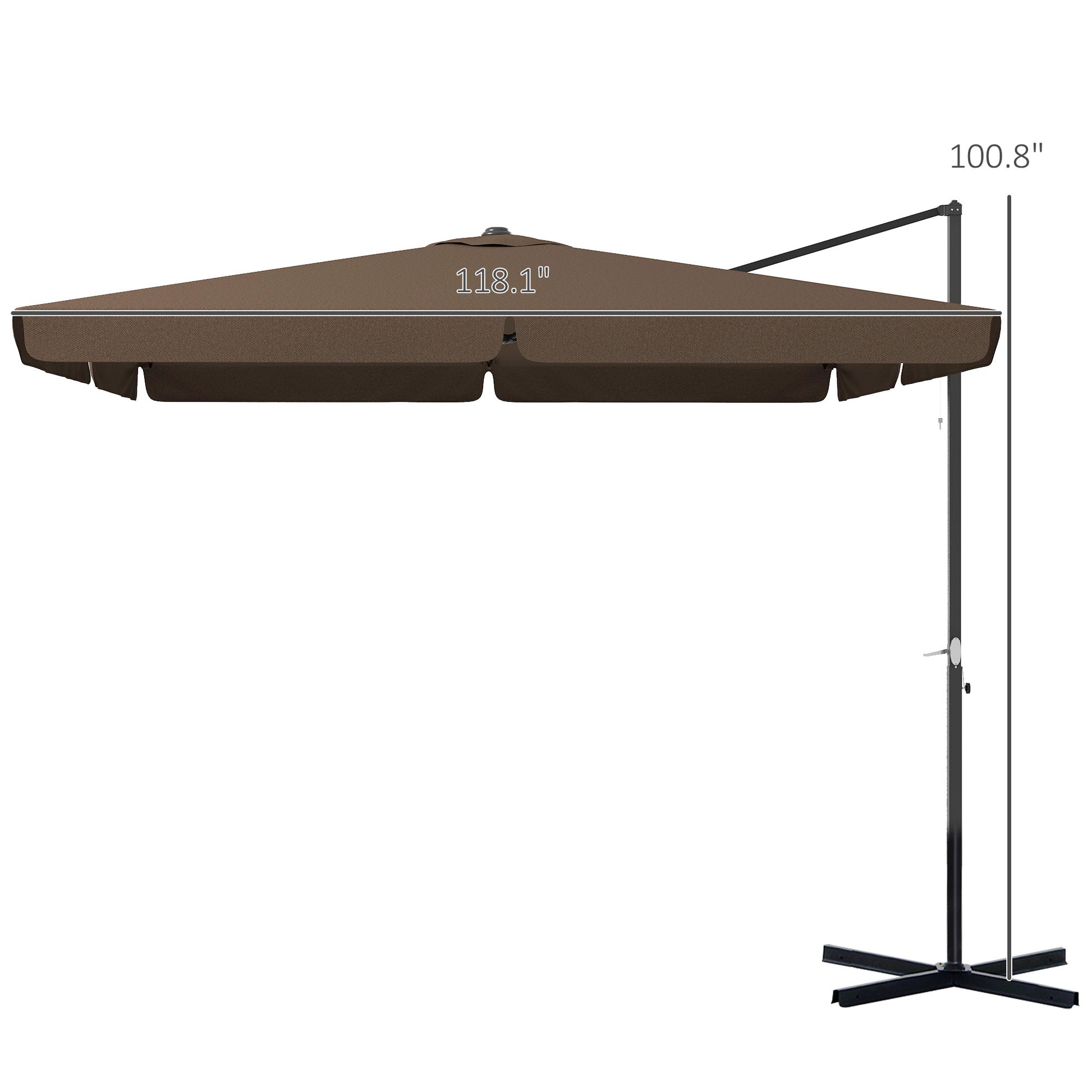 Outsunny 10' Cantilever Patio Umbrella, Square Offset Umbrella With Tilt, Crank, Cross Base, Aluminum Pole And Air Vent, Hanging Umbrella For Garden, Pool, Backyard, Tan Brown Aluminum