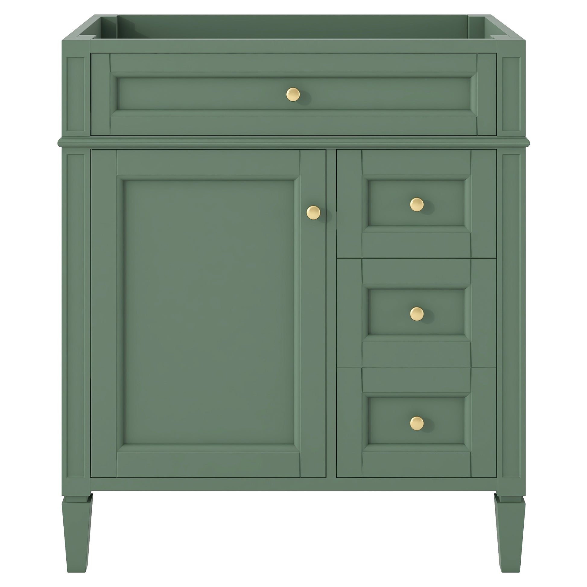 30'' Bathroom Vanity Without Top Sink, Modern Bathroom Storage Cabinet With 2 Drawers And A Tip Out Drawer Not Include Basin 3 Green 1 Adjustable Hinges Bathroom Freestanding Solid Wood Mdf Painted