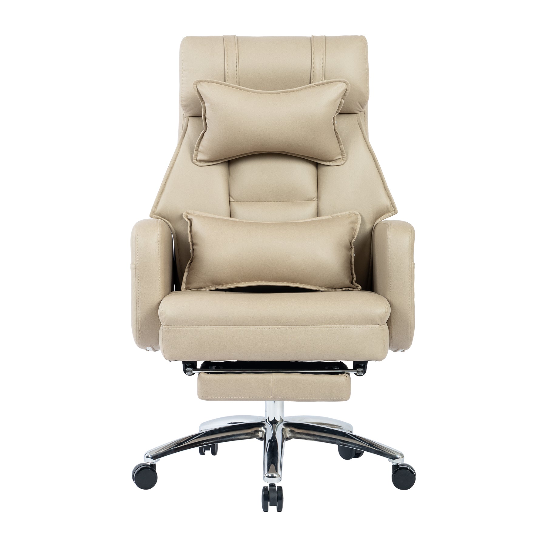 Swivel Ergonomic Office Chair, Technology Leather High Back Office Chair With Lumbar Support Headrest, Sedentary Comfortable Boss Chair, 155 Reclining Computer Chair Colorbeige Caster Wood Beige Office Foam American Design,American Traditional,European