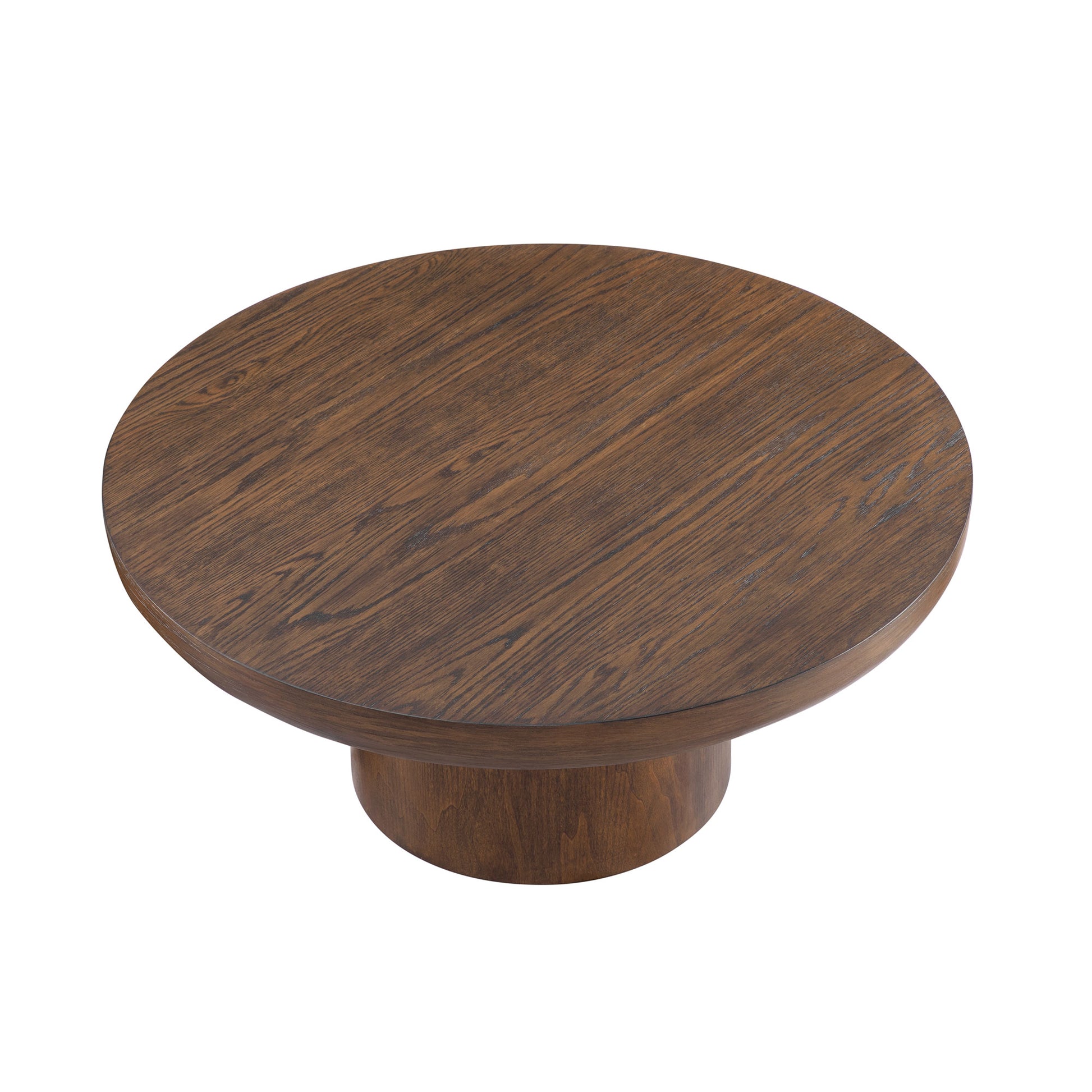 35.98Inch Round Coffee Table With Cylindrical Leg,Wood Veneer Tabletop Table,Rounded Sofa Side Table For Living Room Office,Brown Dark Brown Mdf