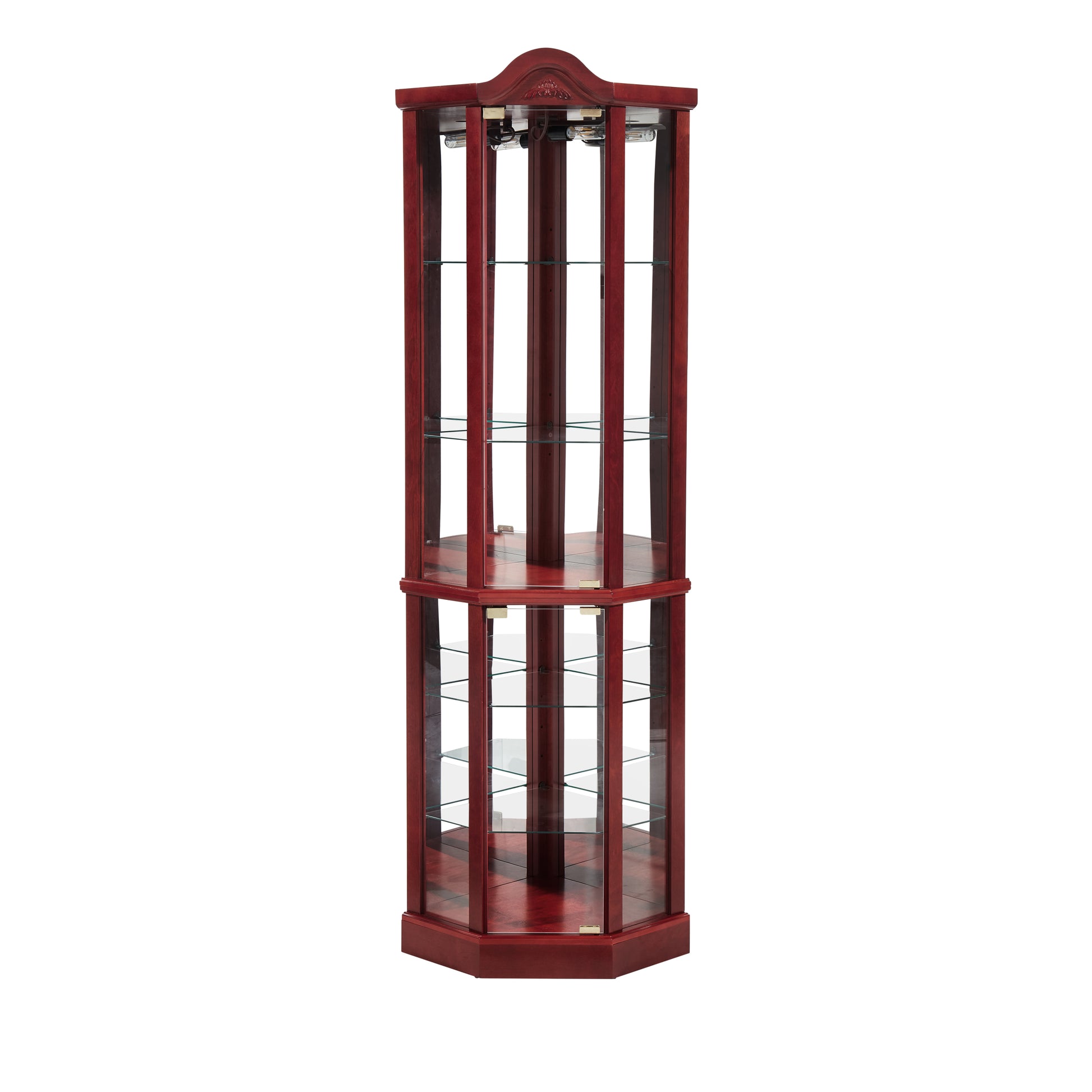 Glass Cabinet Lighted Corner Cabinet Corner Display Curio Cabinet, Glass Display With Light Included Bar Cabinet,Wine Cabinet With Adjustable Glass Shelves Carved Decoration Cherry Light Included Cherry Mdf Glass