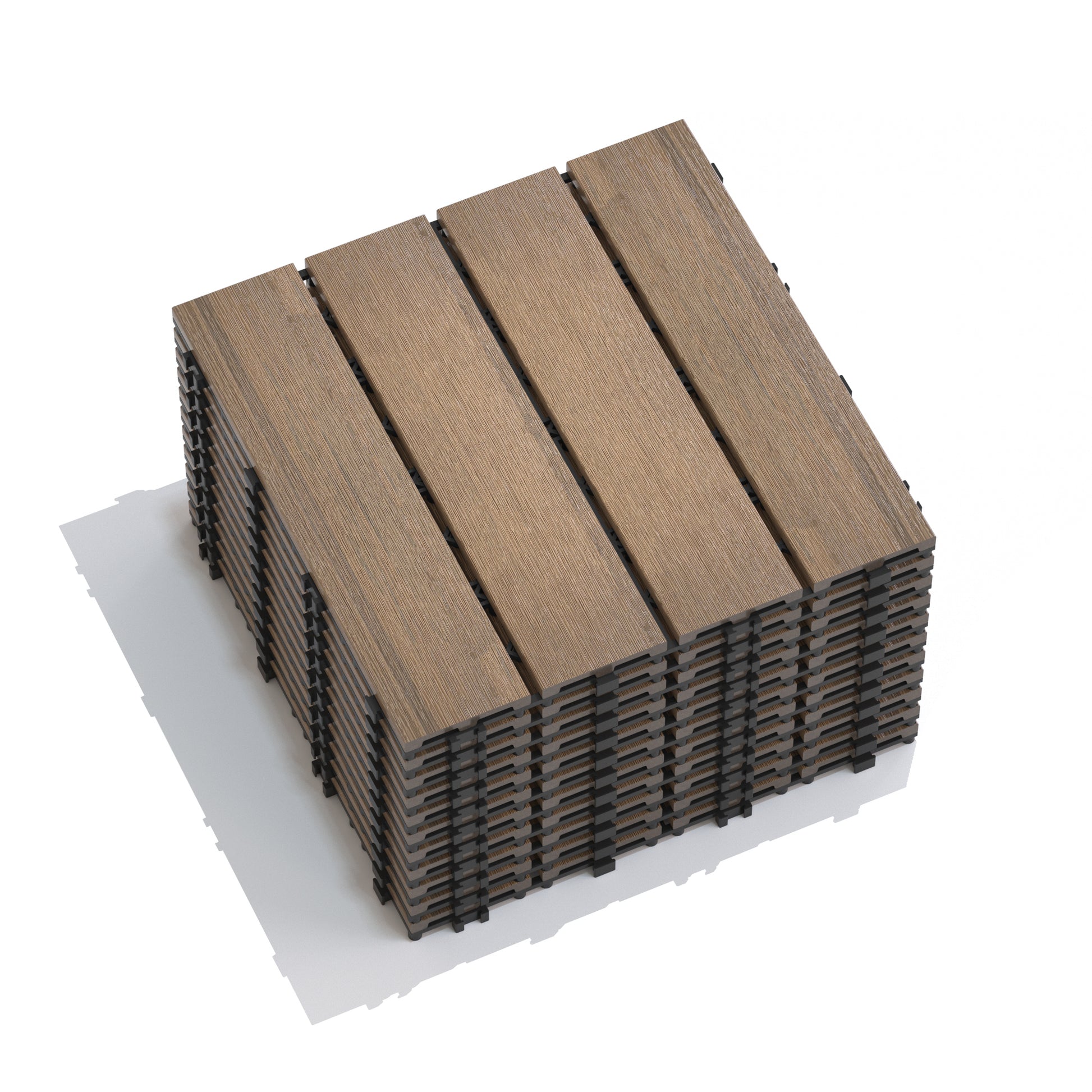 Patio Floor Tiles Pack Of 11 Wpc Wood Plastic Composite Patio Deck Tiles Diy Interlocking Decking Tiles, Quick Deck Floor Tile, Court Tile, Water Resistant Indoor Outdoor 11.8" Oak Oak Plastic