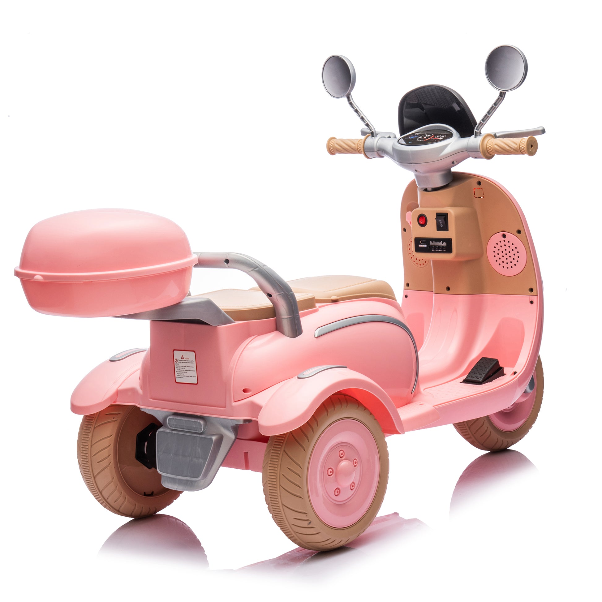 12V Two Seater Kids Ride On Electric Motorcycle,Three Wheels Kids Toy With Slow Start,Multi Function Player,Usb,Bluetooth, Light,Backseat Flip Adult Seat, Oversized Storage Box For Kids Aged 3 6. Pink 100 149 Lbs Polypropylene