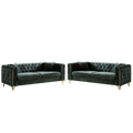 Chenille Pull Buckle Design Sofa For Living Room,Buttons Tufted With Copper Nail Decoration Armrest, Modern Couch Upholstered Button And Metal Legs Green Foam Chenille 6 Seat