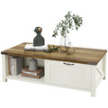 Homcom Farmhouse Coffee Table With Storage And Drawer, Rustic Coffee Table For Living Room, Open Shelf, White White Deep Walnut Particle Board