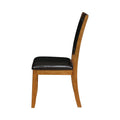 19 Inch Dining Chair, Set Of 2, Brown Wood Frame, Faux Leather Seating Brown Black Wood Fabric