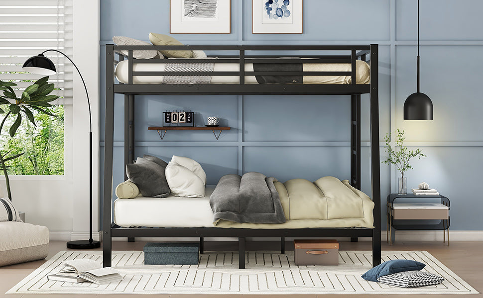 Metal Full Xl Over Queen Bunk Bed For Teens And Adults,Space Saving Noise Reduced No Box Spring Needed,Black Full Xl Black Metal