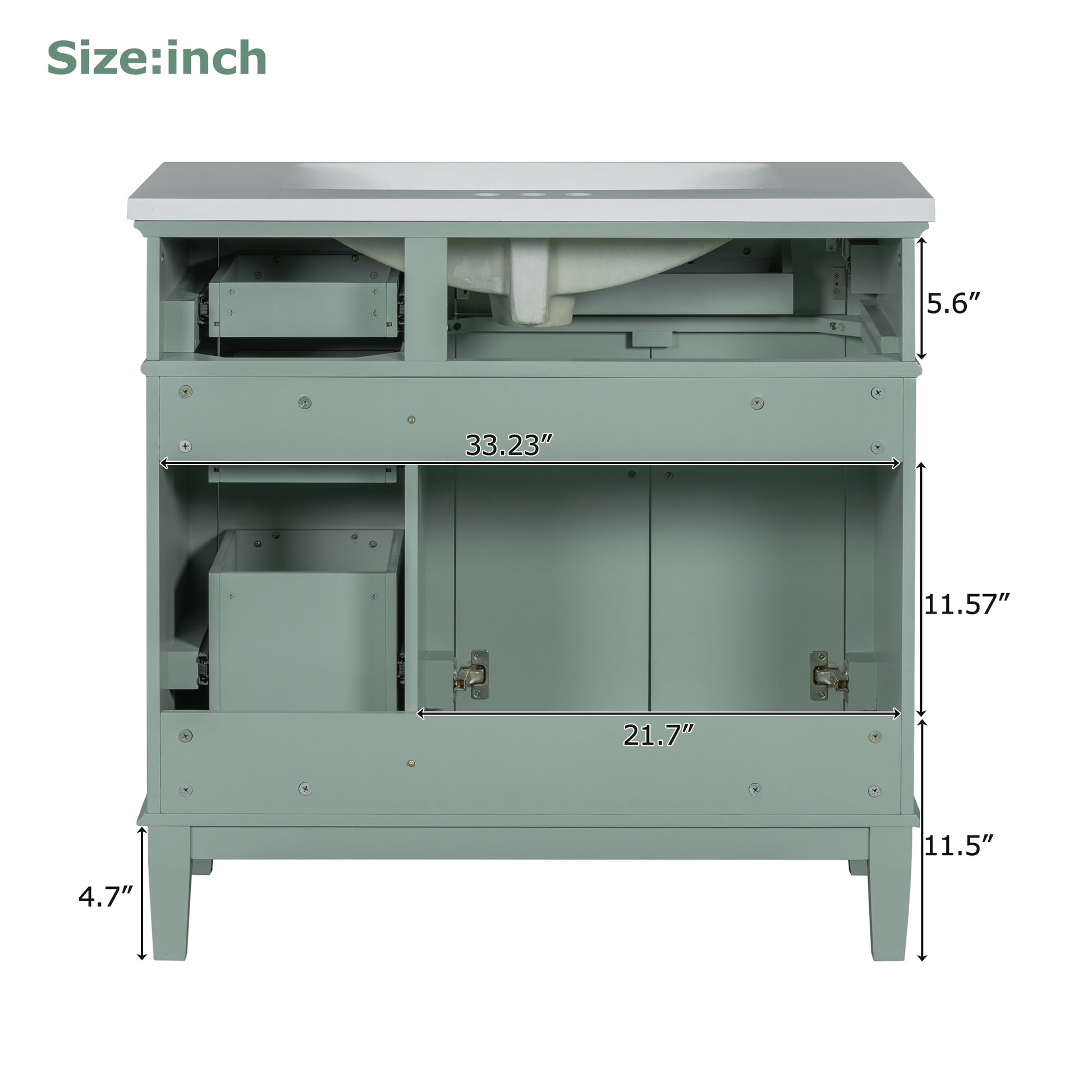 36 Inch Bathroom Vanity With Resin Sink, Modern Bathroom Cabinet In Green, Featuring Two Soft Close Doors And Four Drawers Green Bathroom Solid Wood Mdf Resin