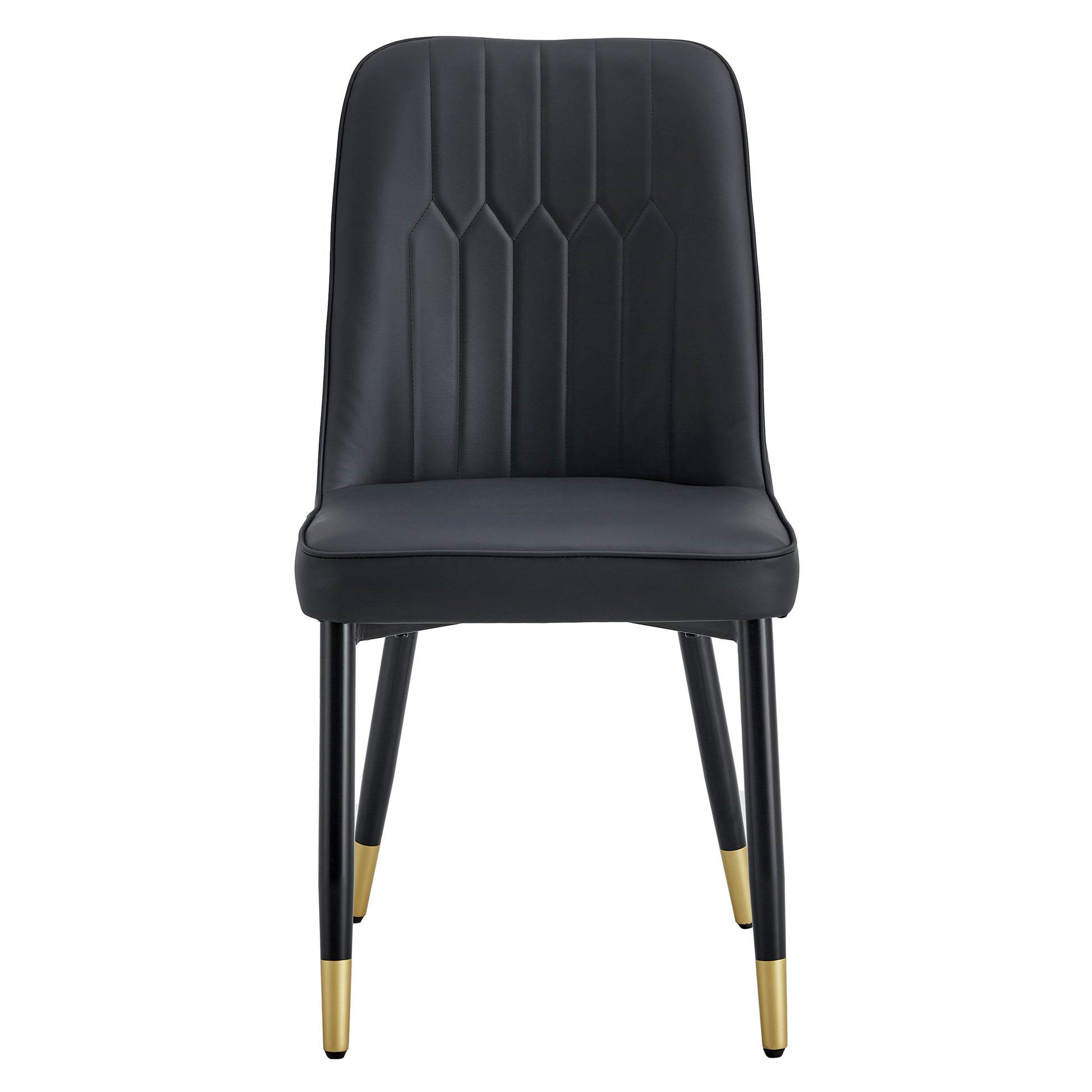 1 Table And 8 Chairs. A Rectangular Dining Table With A White Imitation Marble Tabletop And Black Metal Legs. Paired With 8 Chairs, Equipped With Pu Leather Seat Cushions And Black Metal Legs. F 1538 Black Glass Metal