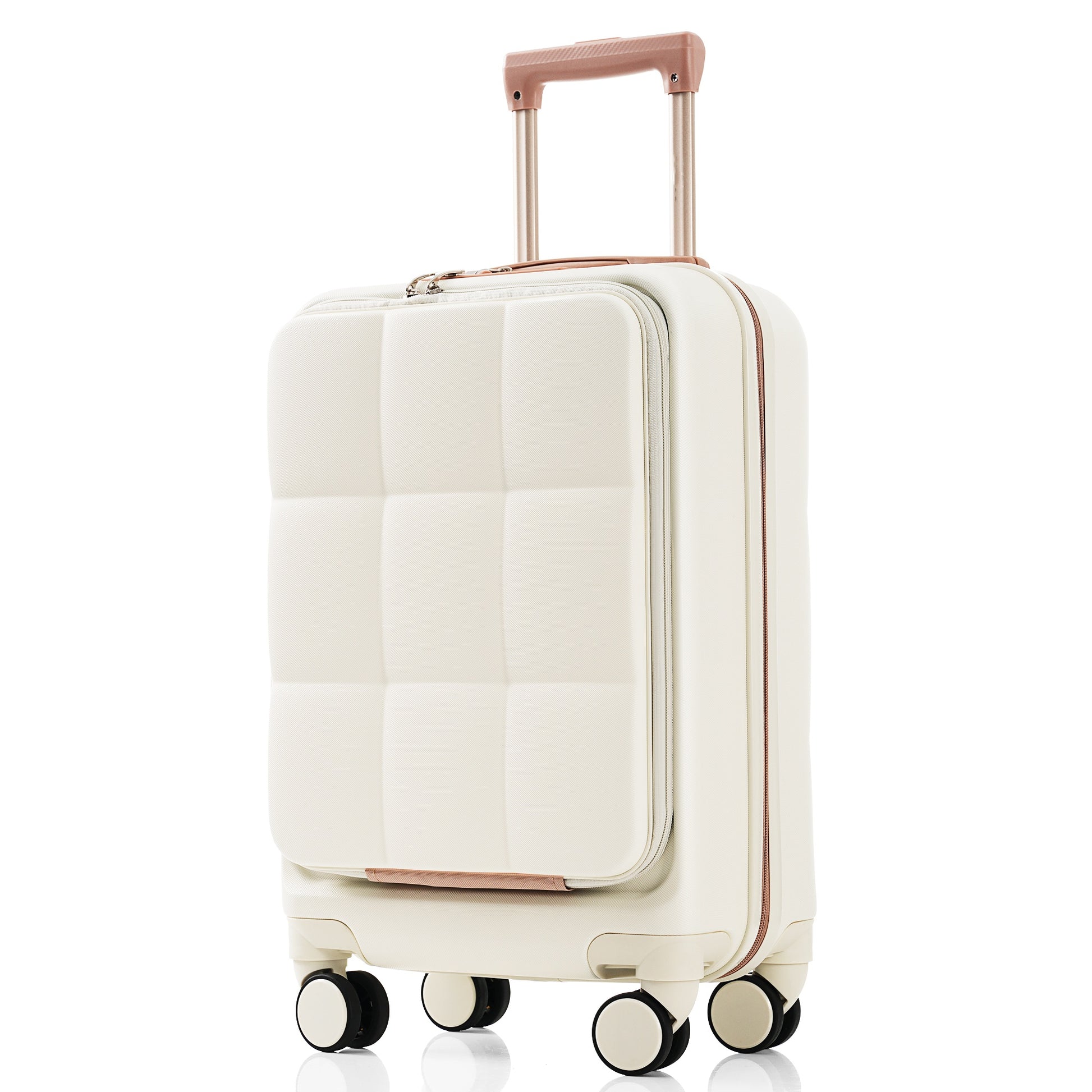 3 Piece Luggage Set With 20" Front Opening Carry On, 28" Expandable Suitcase, And Expandable Travel Bag, White White Abs