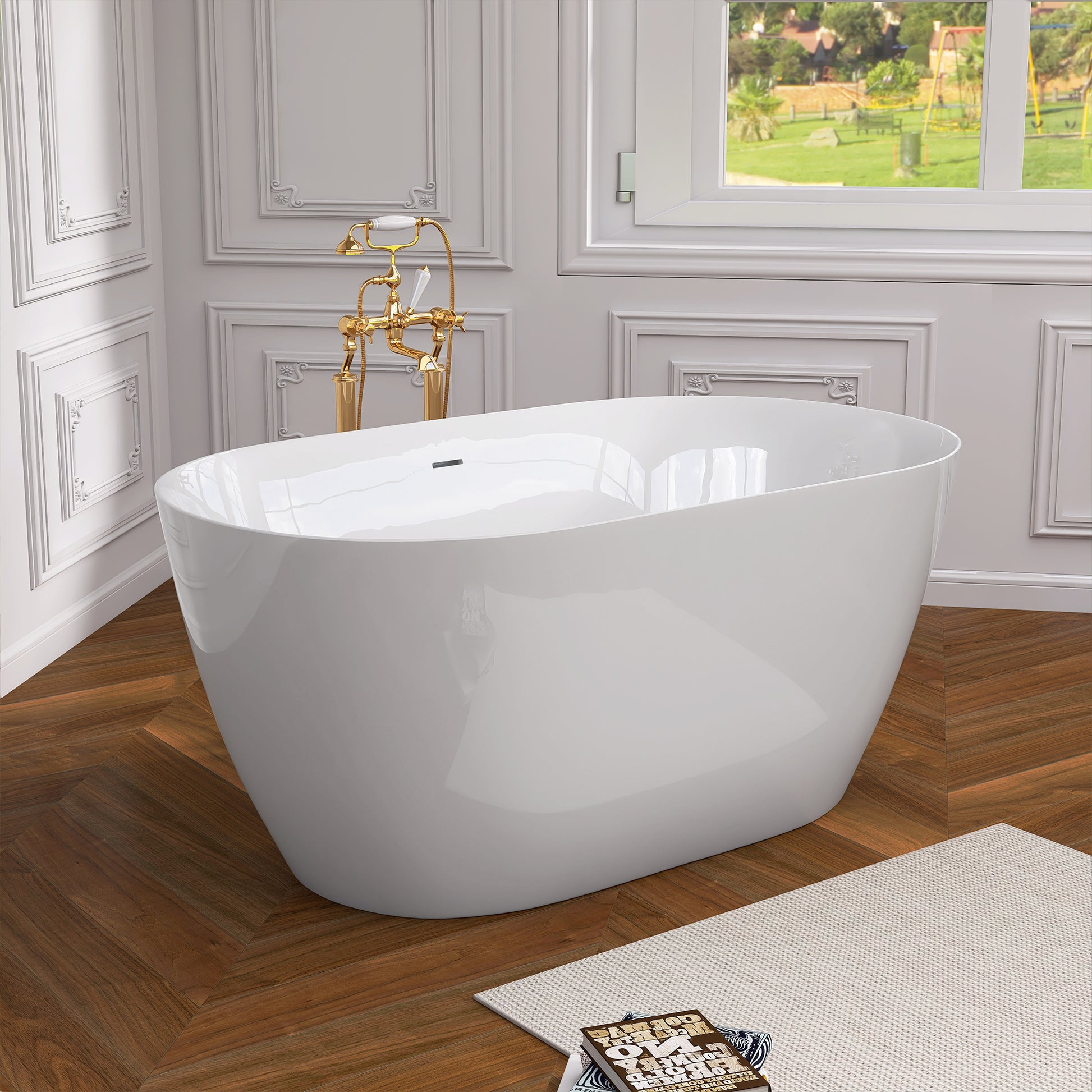 51 Inch Acrylic Freestanding Bathtub Contemporary Soaking White Tub With Overflow And Pop Up Drain Glossy White Gloss White Oval Bathroom Freestanding Tubs Polished Less Than 59 In Contemporary,Modern Soaking Center Fiberglass Acrylic