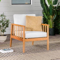 Contemporary Cushioned Eucalyptus Wood Patio Accent Chair Natural Natural Eucalyptus Eucalyptus