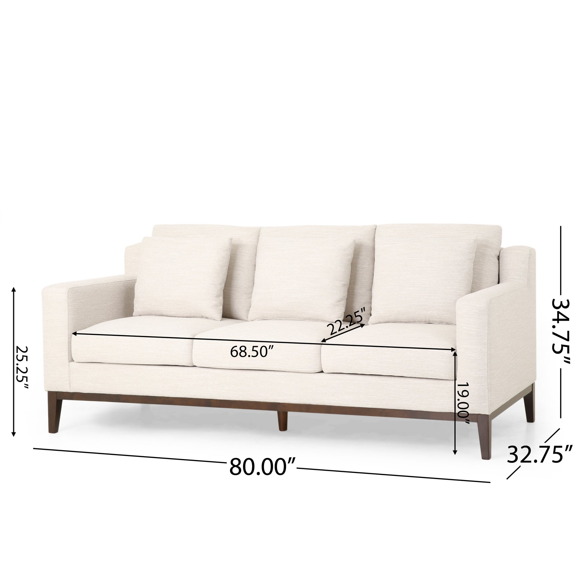 Mirod Comfy 3 Seat Sofa With Wooden Legs, Modern For Living Room And Study Beige Fabric 3 Seat