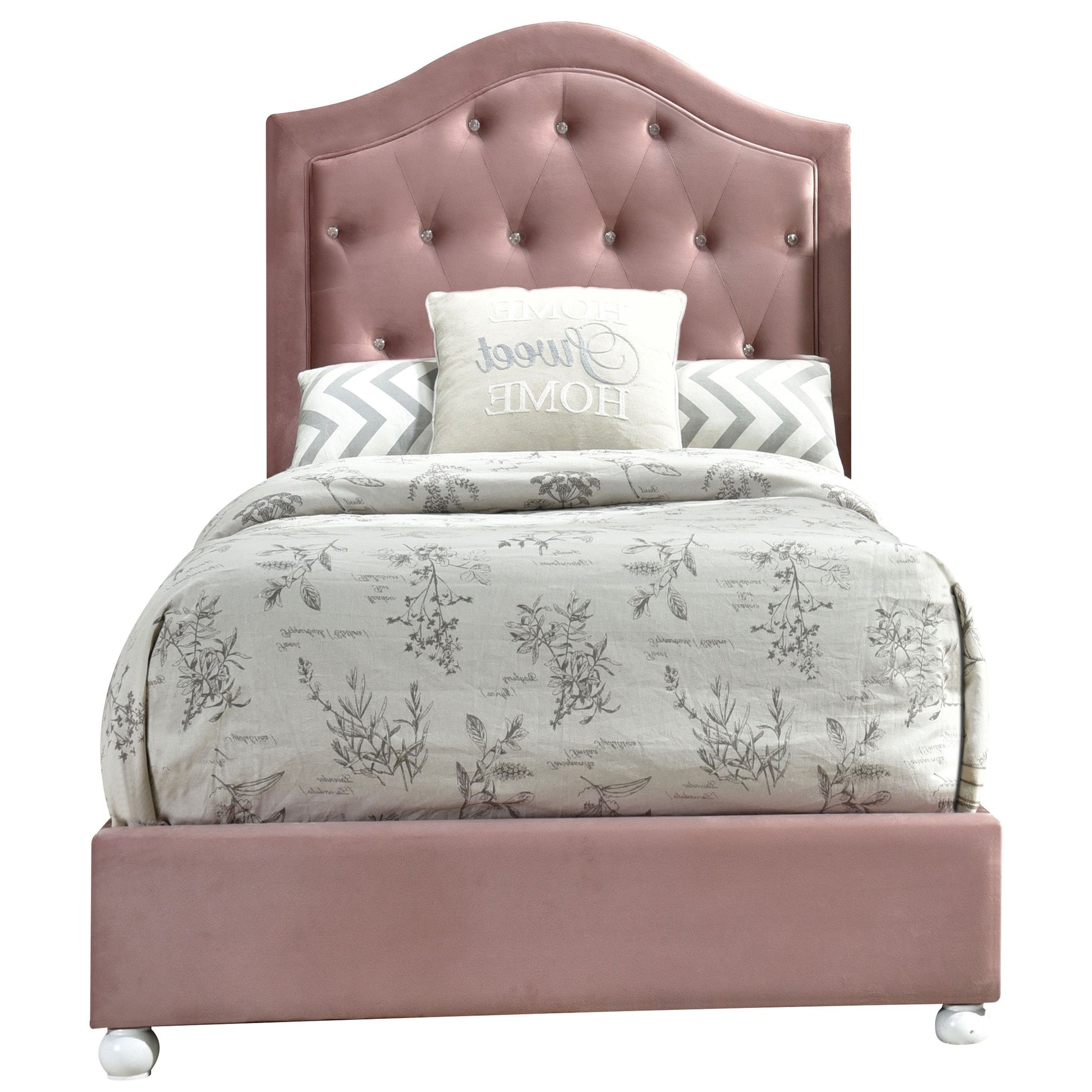 Pink Twin Tufted Headboard Upholstered Bed Twin Box Spring Not Required Pink Wood Wood Fabric