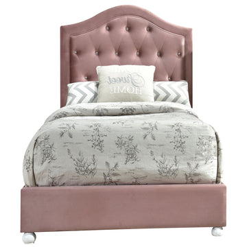 Pink Twin Tufted Headboard Upholstered Bed Twin Box Spring Not Required Pink Wood Wood Fabric