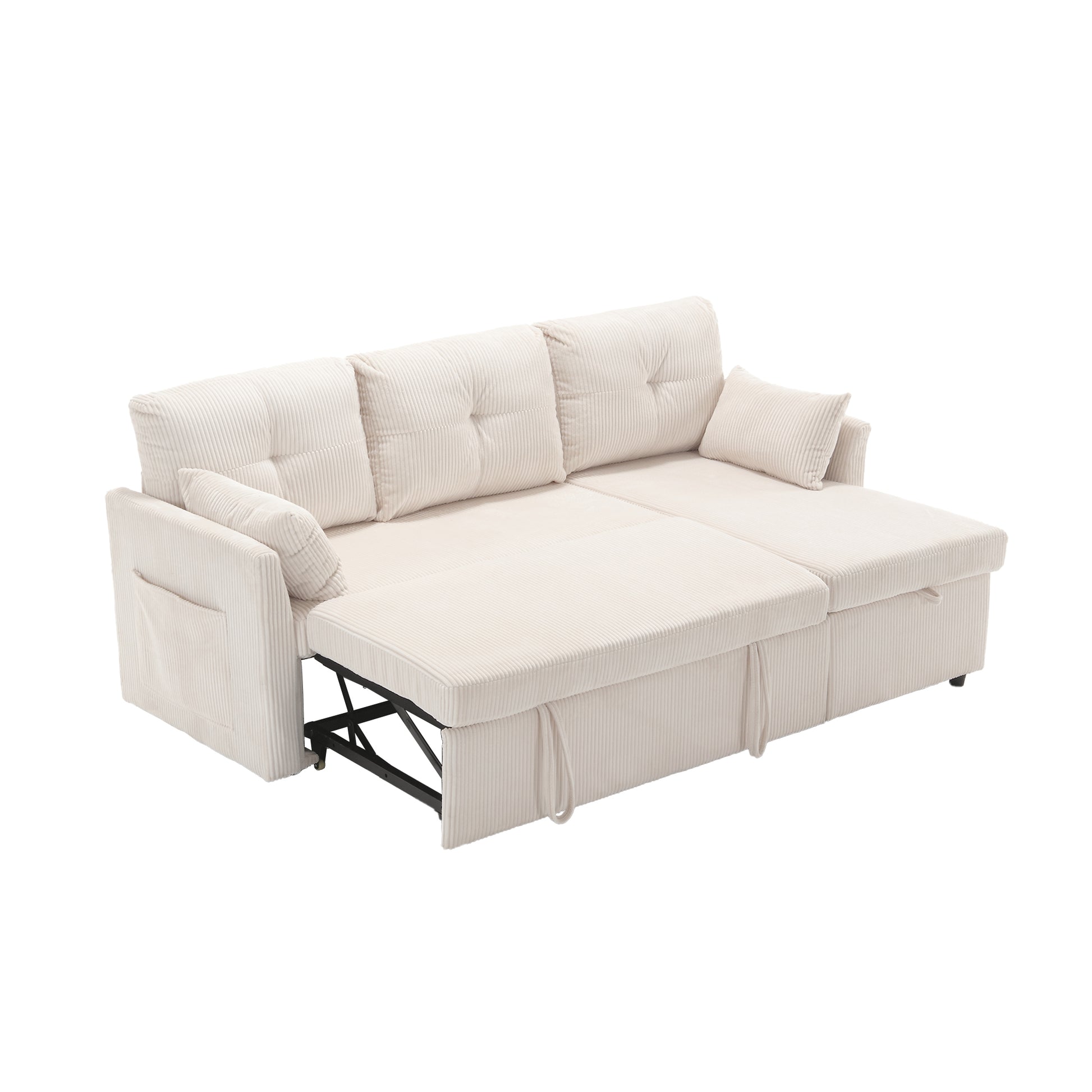 United We Win Furniture, Modular L Shaped Sofa, Modular Long Sofa With Reversible Chaise Lounge, Sofa Bed, Sleeper Sofa, Modular Sofa Combination With Storage Seats. Beige Velvet 3 Seat