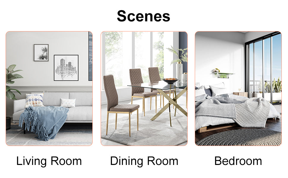 Table And Chair Set.A Morden Table With White Imitation Marble Patterned Stone Burning Tabletop With Golden Metal Legs.Paried With 4 Chairs With Pu Leather Backrest And Black Metal Legs. Grey Brown,White Gold Seats 4 Metal,Sintered Stone