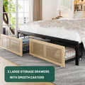Bed Frame Queen Size With Storage Headboard And 2 Drawers, Upholstered Platform Bed With Charging Station And Led Light, Heavy Duty Frame Support, No Box Spring Needed, Noise Free, Natural Box Spring Not Required Queen Natural Metal Bedroom Modern Bed