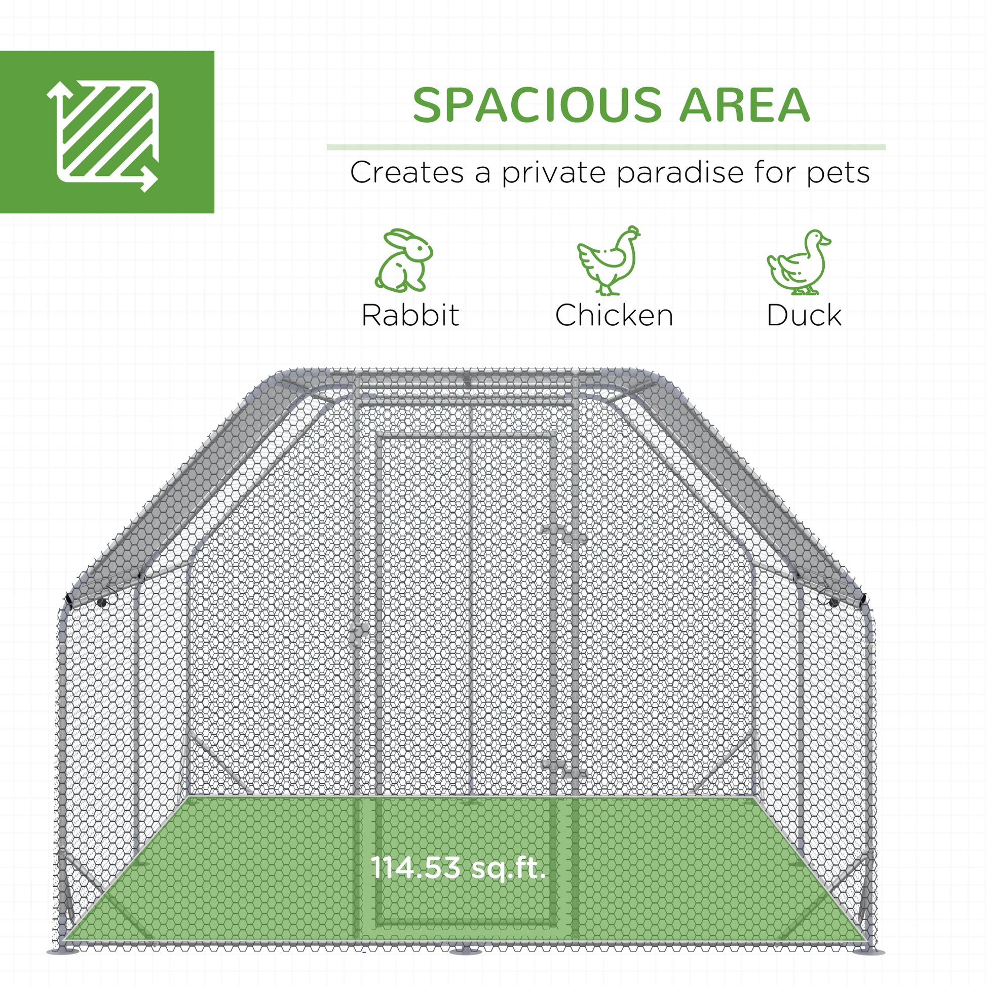 Pawhut Large Chicken Coop Metal Chicken Run With Waterproof And Anti Uv Cover, Flat Shaped Walk In Fence Cage Hen House For Outdoor And Yard Farm Use, 1" Tube Diameter, 9.2' X 12.5' X 6.4' Silver Steel