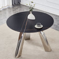 A 42 Inch Burn Stone Round Table With Stainless Steel Legs Can Accommodate 4 Or 6 Diners Black Natural Sintered Stone,Stainless Steel