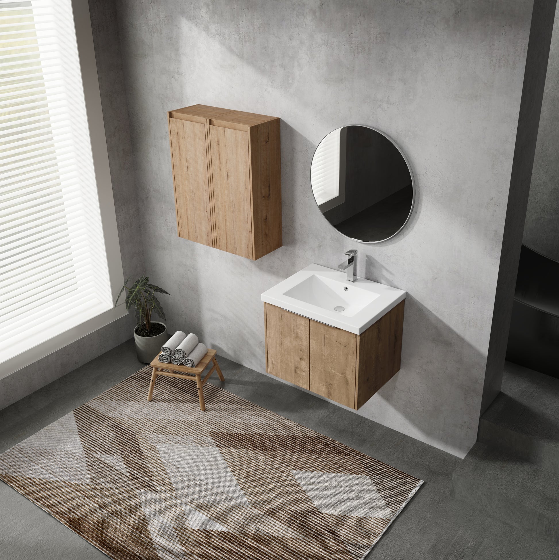 24" Wall Mounted Bathroom Vanity With Sink And Side Cabinet, Soft Close Doors,00112Imo X 2 00624Imo Combination Cabinet Kd Packing Imitative Oak Bathroom Modern Plywood Plywood