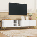 Modern Minimalist Geometric Tv Cabinet With Metal Handles And Gold Legs For Tvs Up To 80'', Multi Functional Tv Stand With Storage Cabinets, Entertainment Center For Living Room, White White Gold Primary Living Space 80 89 Inches 80 89 Inches 80 Inches