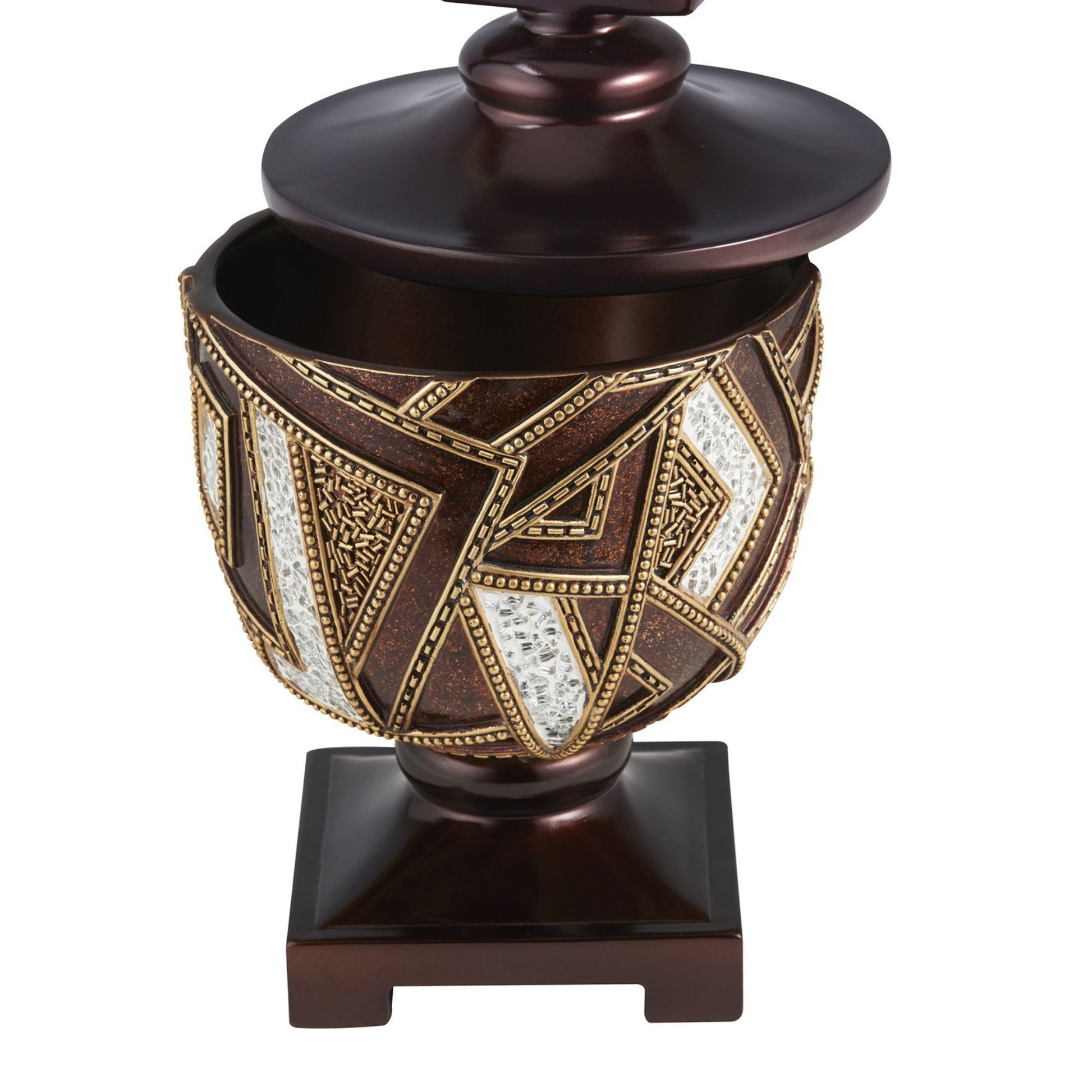 12" Tall Polyresin Decorative Jewelry Box, Polymosaic Design Brown Polyresin