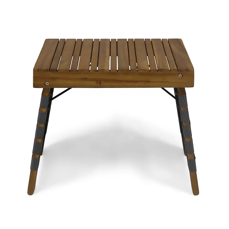 Huntsville Outdoor Foldable 2 Seater Acacia Wood Chat Set With Strapping Belt Accents, Brown And Gray Complete Patio Set Brown Gray Seats 2 Garden & Outdoor 2 Person Seating Group Acacia Wood,Wicker