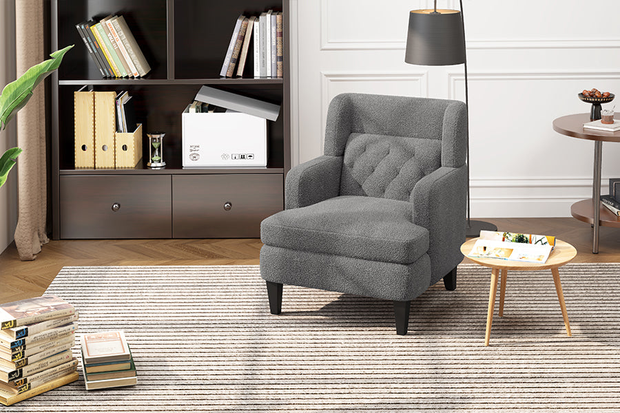 Upholstered Accent Chair Tufted Armchair For Living Room And Bedroom, Dark Grey Dark Grey Birch Foam Teddy